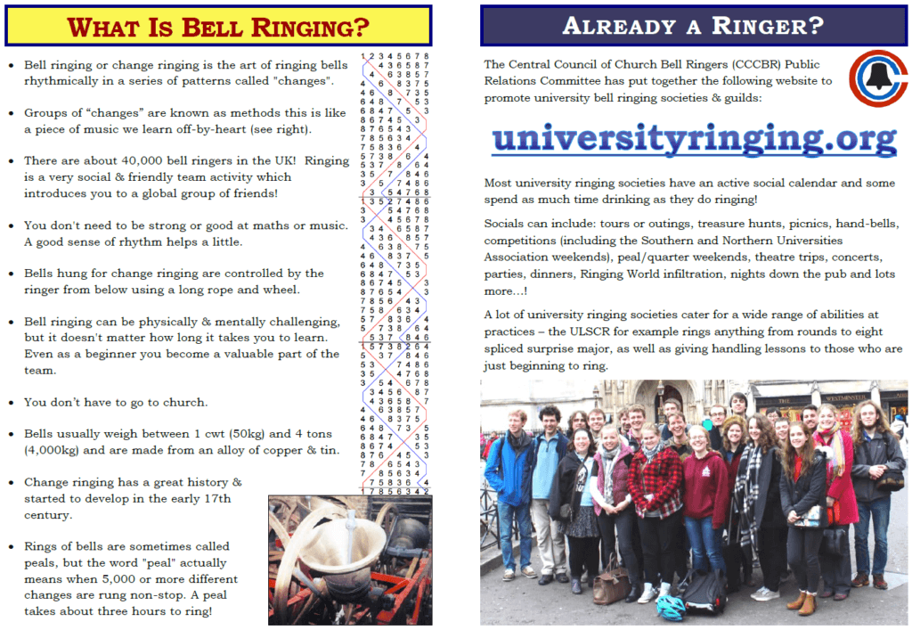 University Ringing leaflet for new ringers
